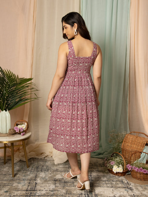 MULMUL NEITY FLORAL JAAL HAND BLOCK PRINTED MIDI DRESS MULMUL NEITY FLORAL JAAL HAND BLOCK PRINTED MIDI DRESS